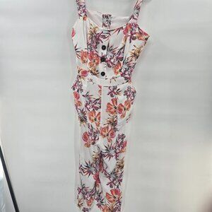 Adelyn Rae White Floral Jumpsuit with Pink Orange & Green Print